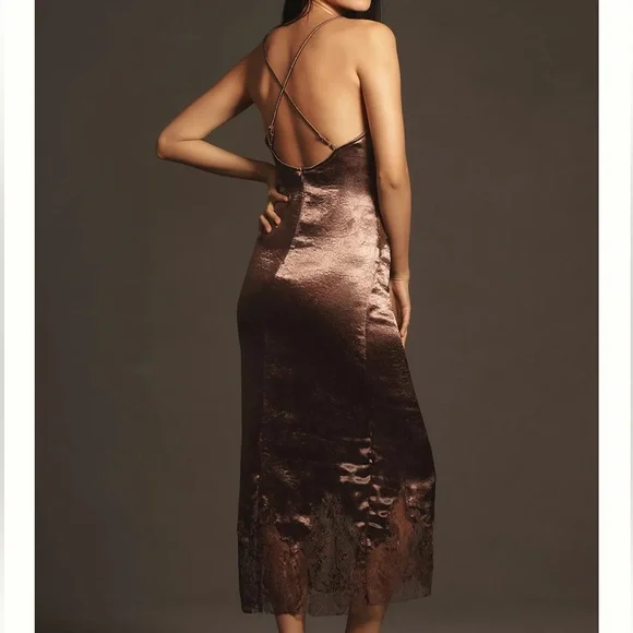 By Anthropologie Satin Lace Midi Pajama Dress - Picture 2 of 8